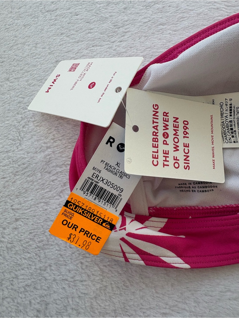 Y2K NWT Roxy Pink Floral Bandeau Bikini Top - Picture 7 of 7